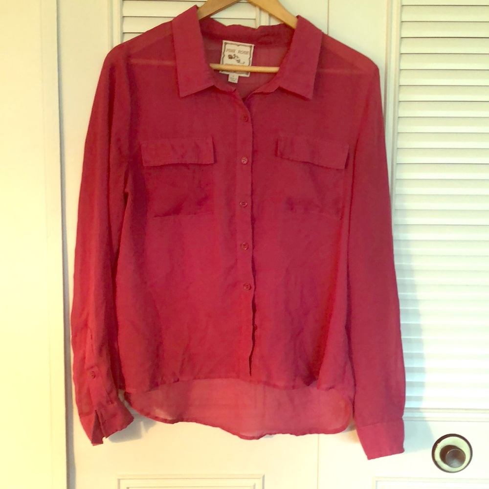 Sheer fuchsia button down shirt